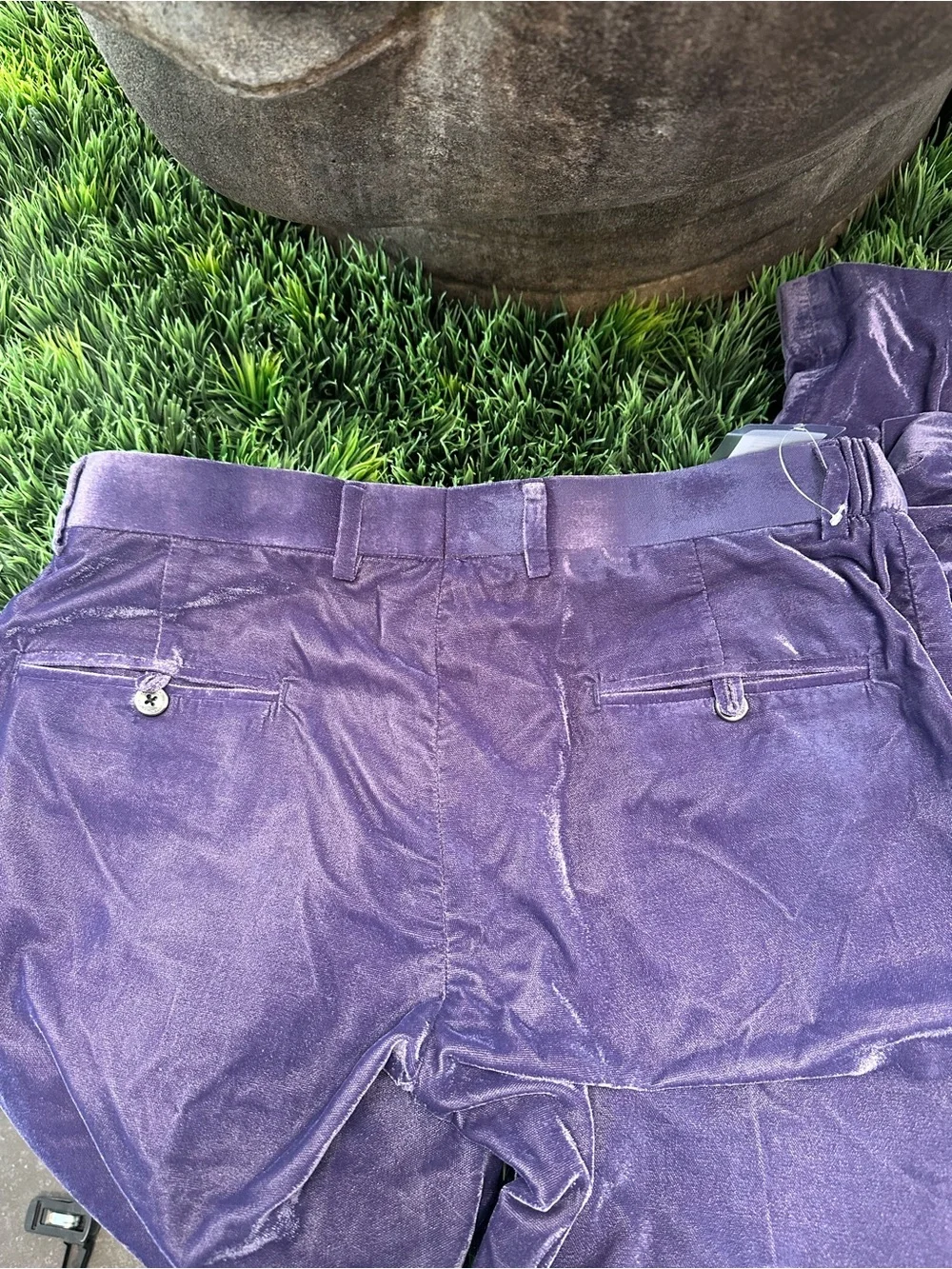 BNWT French Crown Men's Purple Velvet Tuxedo Black Satin jacket 38 pants 32